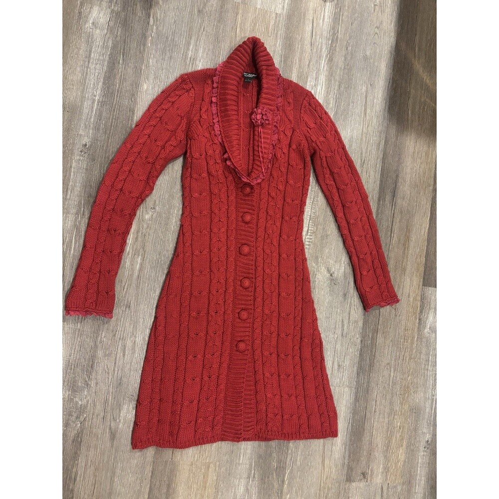 Vintage Betsey Johnson Red Sweater Duster Cardigan Sweater 90s Y2K Lace Size S